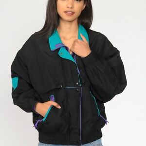 Cabin Creek Bomber Jacket Black and Green‎ Relaxed Fit Vtg 90s